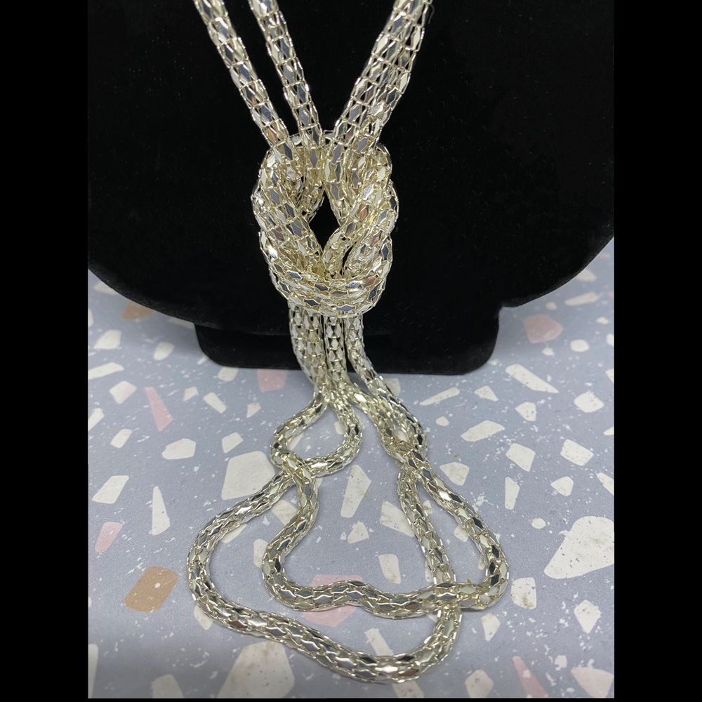 Knotted Silver Tone Mesh Rope w/Matching Earrings - Picture 3 of 3